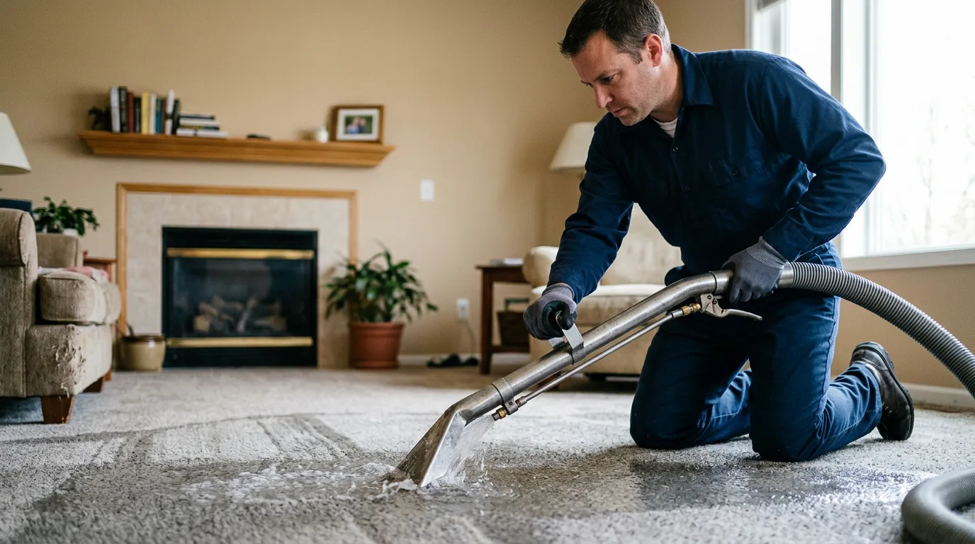 Water damage restoration technician working near Manlius, IL